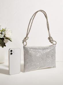 Vincy Glitter Handbag Glamorous, Elegant, Exquisite, Quiet Luxury Sequin, Stylish, Luxury, Shiny Women'S Shoulder Bag, Large Capacity Clutch Bag Evening Bag, Dinner Bag Faux Pearl For Party Girl, Woman, Bride Perfect For Party, Wedding, Prom, Dinner/Banquet - Silver - View 4