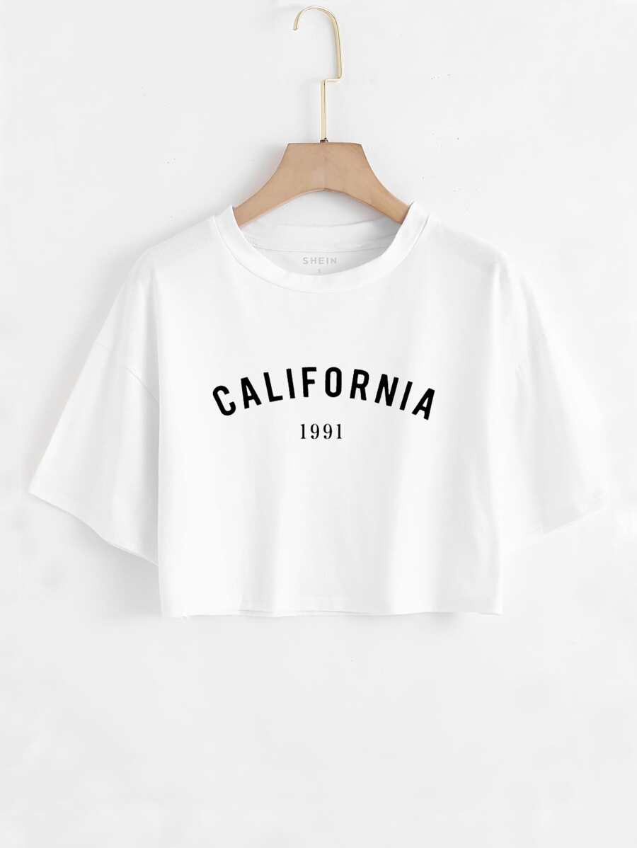 INAWLY 字母图案短款 T 恤 图案 T 恤 女式上衣