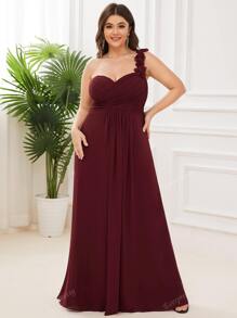 EVER-PRETTY Plus One Shoulder Pleated Chiffon Prom Dress
