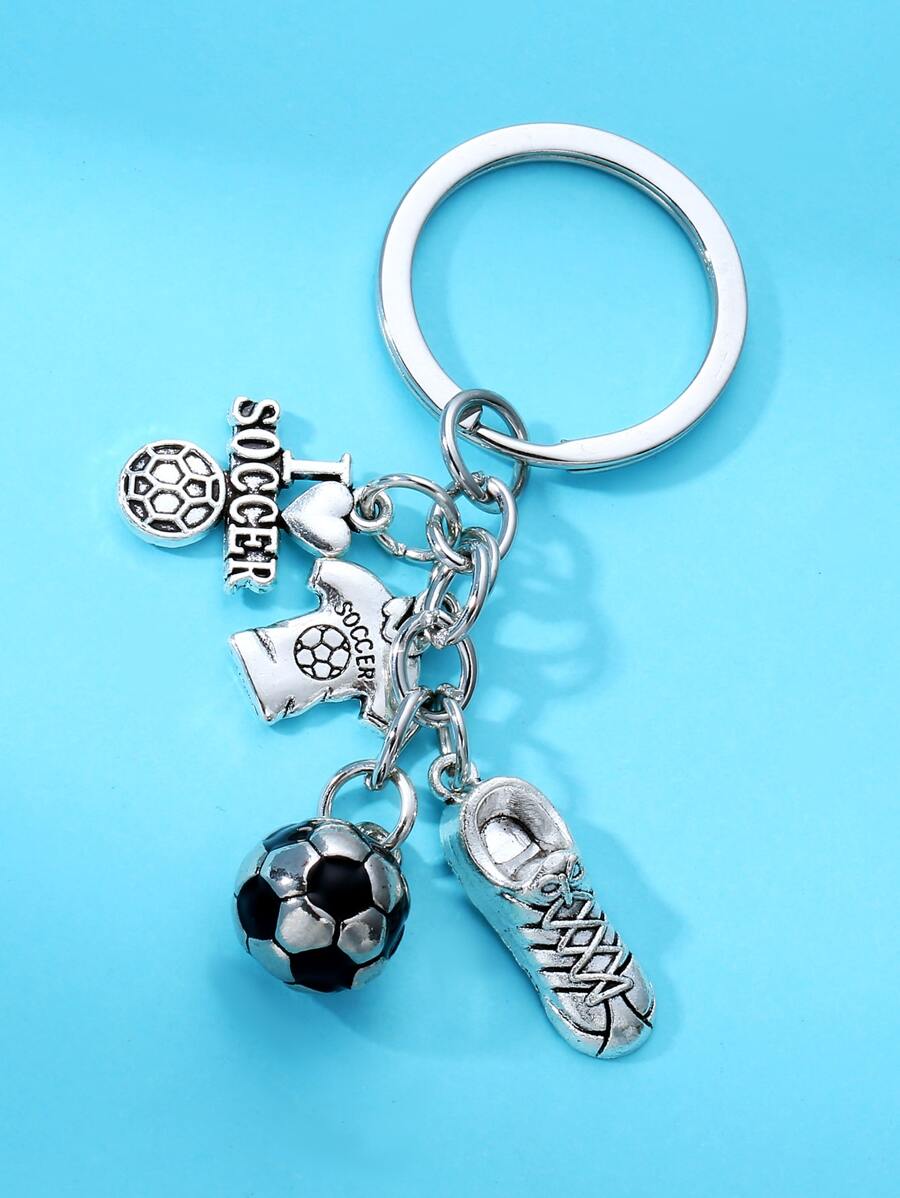 Football Themed Keychain, Charming Gift For Father, Football Memorabilia Gift For Best Friend Car Accessories Cute Goth Y2k - Silver - View 1