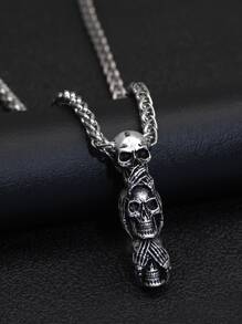 GuoShuang Fashionable and Popular Men Skull Pendant Necklace Alloy for Vacation and for a Stylish Look - Antique Silver - View 10