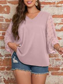 SHEIN LUNE Blusa en contraste de lunares - Rosa vieja - Ver 1