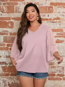 SHEIN LUNE Blusa en contraste de lunares - Rosa vieja - Ver 3