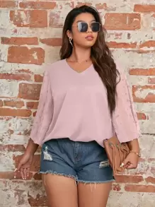 SHEIN LUNE Blusa en contraste de lunares - Rosa vieja - Ver 4