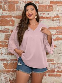 SHEIN LUNE Blusa en contraste de lunares - Rosa vieja - Ver 7