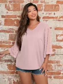 SHEIN LUNE Blusa en contraste de lunares - Rosa vieja - Ver 5