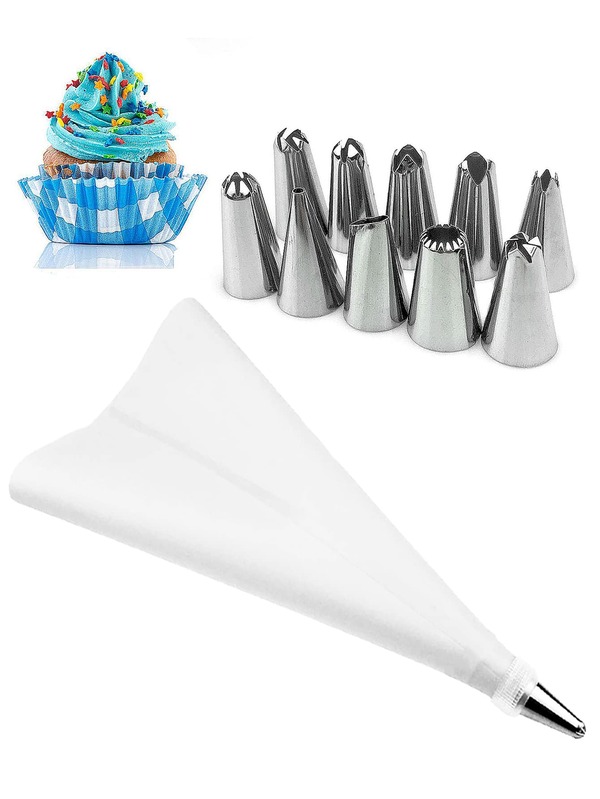 12pcs Stainless Steel Piping Nozzle & Spray Bag & Coupler Set, Disposable Pastry Bag For Baking