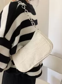 燈芯絨單肩鏈條長方形包