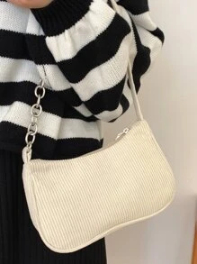 燈芯絨單肩鏈條長方形包