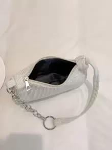 燈芯絨單肩鏈條長方形包