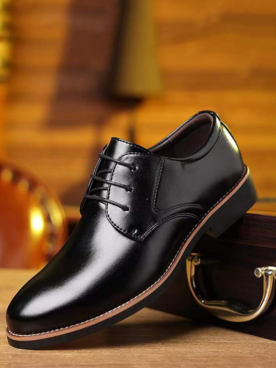 Men Black Lace-Up Front Oxford Shoes, Minimalist Round Toe Casual Shoes  Men Business Shoes