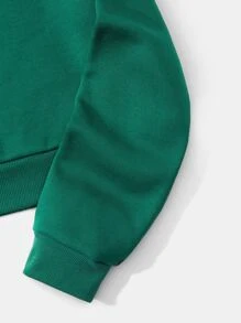 SHEIN EZwear Áo hoodie ngắn Đồ họa Chữ cái Lót nhiệt Dây rút - Màu xanh lá cây đậm - Xem 4