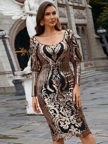 Missord Sweetheart Neck Sequins Bodycon Cocktail Dress - Gold - View 4