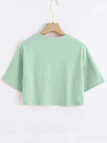 INAWLY 字母圖案短版T恤 - 薄荷綠 - 查看 2