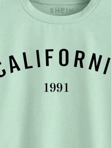 INAWLY 字母圖案短版T恤 - 薄荷綠 - 查看 6