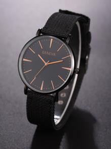 男士尼龍帶圓形指針石英手錶 - 黑色 - 查看 1