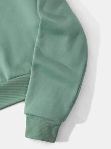 SHEIN EZwear 字母圖案加絨內裏抽繩短款連帽衫 - 薄荷綠 - 查看 4