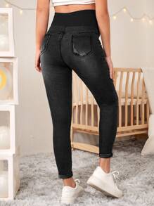 SHEIN Maternity High Waist Ripped Skinny Jeans - Black - View 2