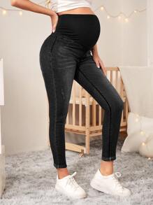 SHEIN Maternity High Waist Ripped Skinny Jeans - Black - View 4