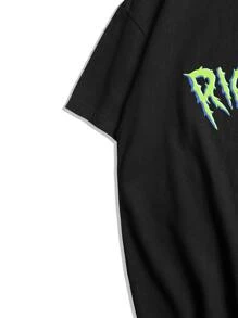 ROMWE MEN Rick and Morty | ROMWE 男士卡通圖案T恤 - 黑色 - 查看 4