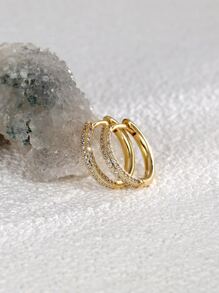 Charm-In 1入組方晶鋯石裝飾圓耳環銅首飾類 - 金黃色 - 查看 1