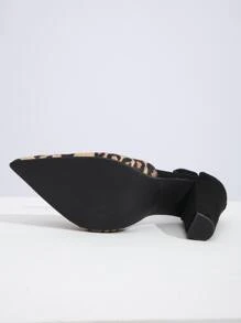 女士时尚尖头豹纹拼色镂空踝带粗高跟鞋，适合外出、宴会、聚会 - 彩色 - 查看 5