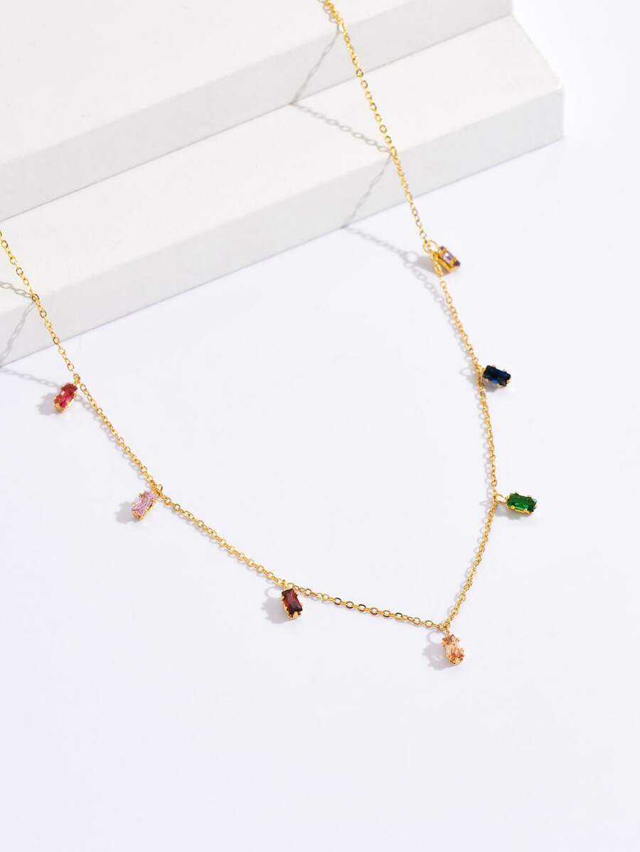 Vòng cổ hình chữ nhật Rhinestone Charm - Nhiều màu - Xem 1