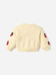 SHEIN Baby Girl Strawberry Embroidery Cardigan - Apricot - View 2