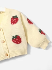 SHEIN Baby Girl Strawberry Embroidery Cardigan - Apricot - View 3