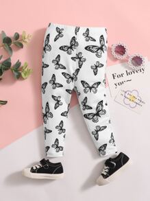 SHEIN 嬰兒滿版蝴蝶圖案緊身打底褲 - 黑與白 - 查看 1