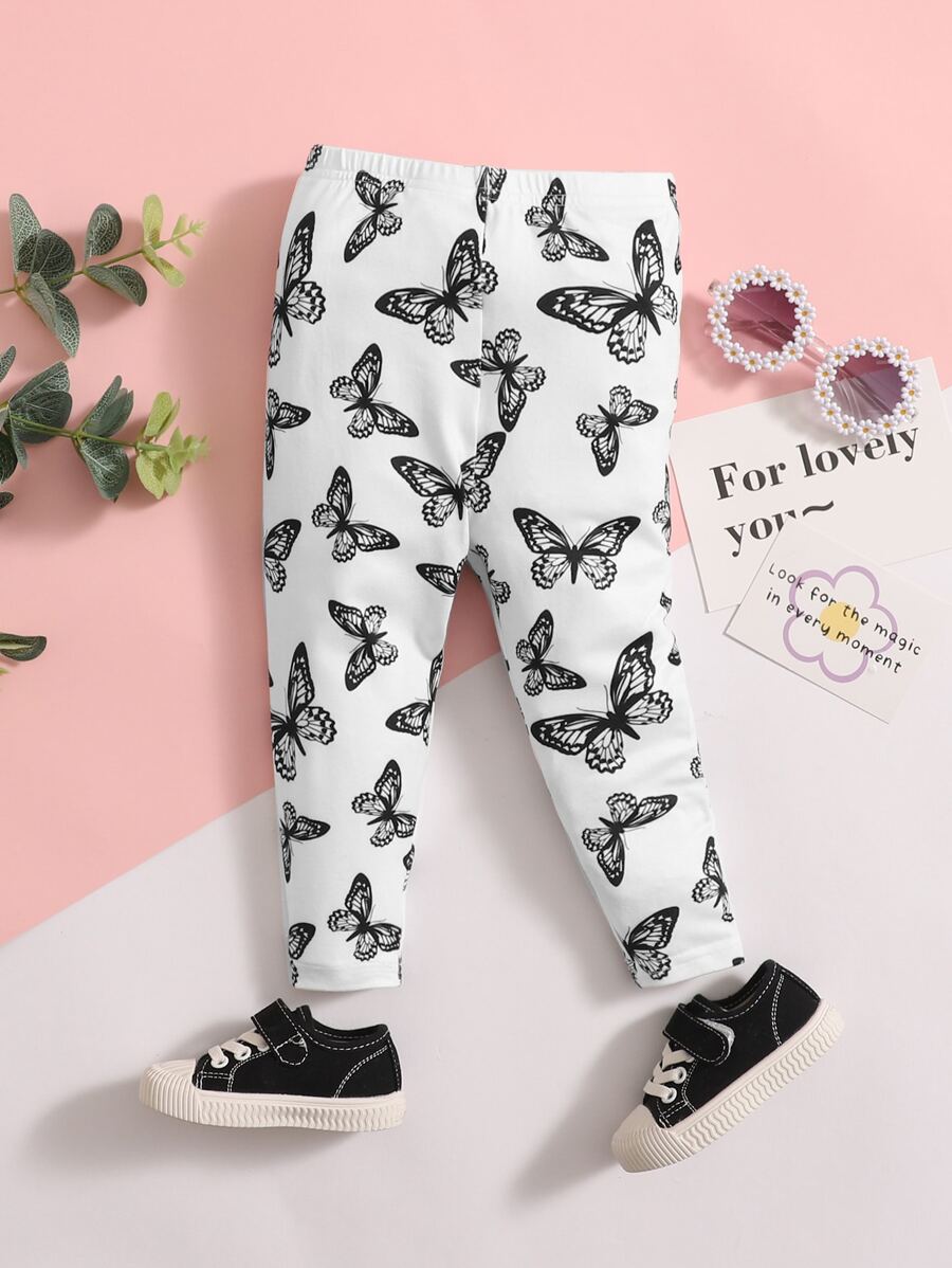 SHEIN 嬰兒滿版蝴蝶圖案緊身打底褲 - 黑與白 - 查看 1