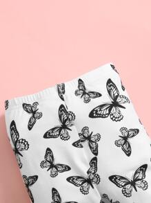 SHEIN 嬰兒滿版蝴蝶圖案緊身打底褲 - 黑與白 - 查看 3