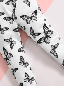 SHEIN 嬰兒滿版蝴蝶圖案緊身打底褲 - 黑與白 - 查看 4