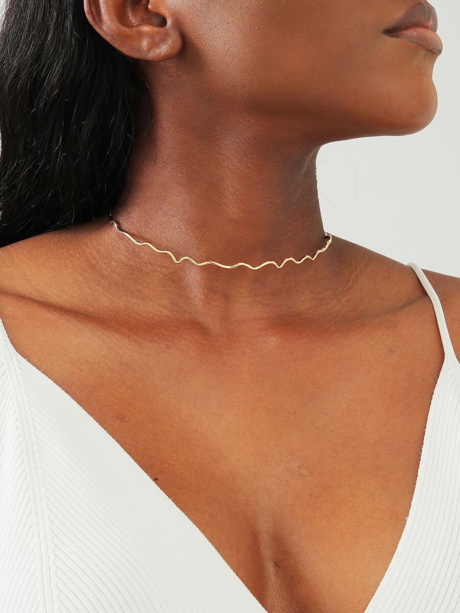 Ball Decor Wavy Design Cuff Choker - Yellow Gold - View 1