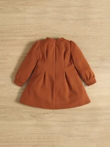 SHEIN Đứa bé gái Chi tiết xếp li Đầm - Màu Cam cháy - Xem 2