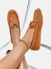 Bow Decor Flat Loafers - Brown - View 6