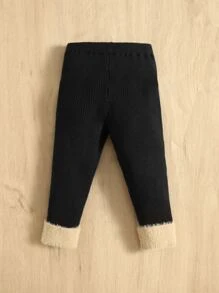 SHEIN Baby Fuzzy Panel Knit Trousers - Black - View 2