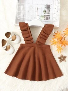 SHEIN Bebé Vestido de punto ribete con fruncido de tira - Óxido marrón - Ver 5