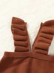 SHEIN Bebé Vestido de punto ribete con fruncido de tira - Óxido marrón - Ver 3