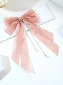 Kẹp tóc đính nơ và ngọc trai giả - Hồng - Xem 3