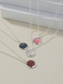Nooxian 4pcs Round Pendant Necklace - Silver - View 2