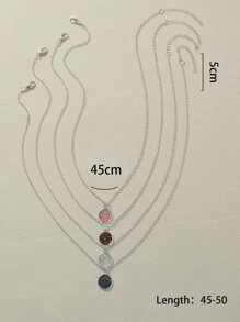 Nooxian 4pcs Round Pendant Necklace - Silver - View 5