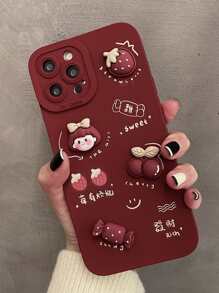 Strawberry Decor Phone Case Compatible With IPhone 11,IPhone 13,IPhone 14 Pro Max - Burgundy - View 1