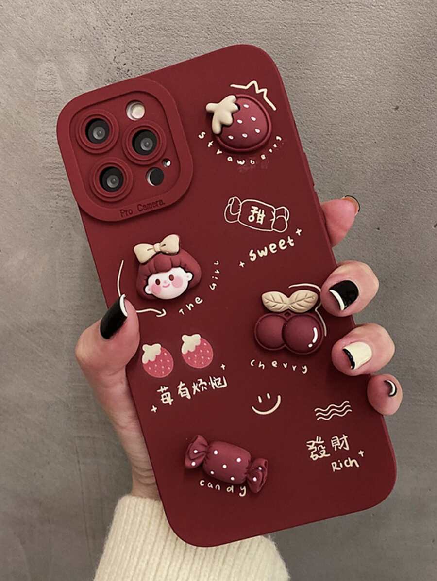 Strawberry Decor Phone Case Compatible With IPhone 11,IPhone 13,IPhone 14 Pro Max - Burgundy - View 1