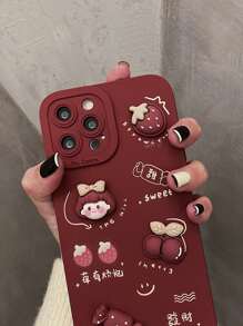 Strawberry Decor Phone Case Compatible With IPhone 11,IPhone 13,IPhone 14 Pro Max - Burgundy - View 3