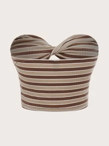 SHEIN ICON Twist Front Striped Tube Top - Multicolor - View 2