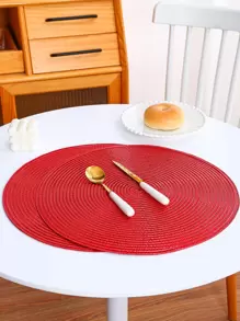 1入組編織設計圓形餐墊 - 紅色 - 查看 1