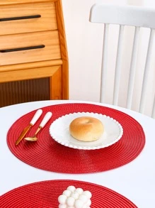 1入組編織設計圓形餐墊 - 紅色 - 查看 6
