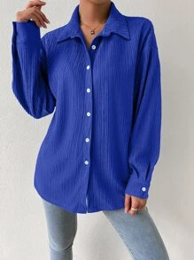 Chiquease Drop Shoulder Longline Shirt Without Cami Top - Royal Blue - View 5