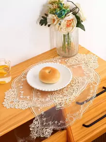 1 pièce Napperon à détail de fleur en dentelle - Beige - Voir 1